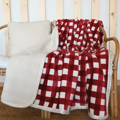Jeté de canapé et lit motif vichy en polaire (220x240 cm - Bordeaux)
