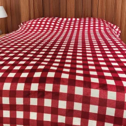 Jeté de canapé et lit motif vichy en polaire (220x240 cm - Bordeaux)