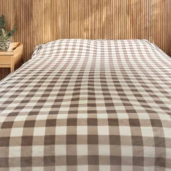 Jeté de canapé et lit motif vichy en polaire (220x240 cm - Lin)
