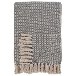 KAYLIE - Plaid 160x130cm Gris et Beige à Motifs Géométriques