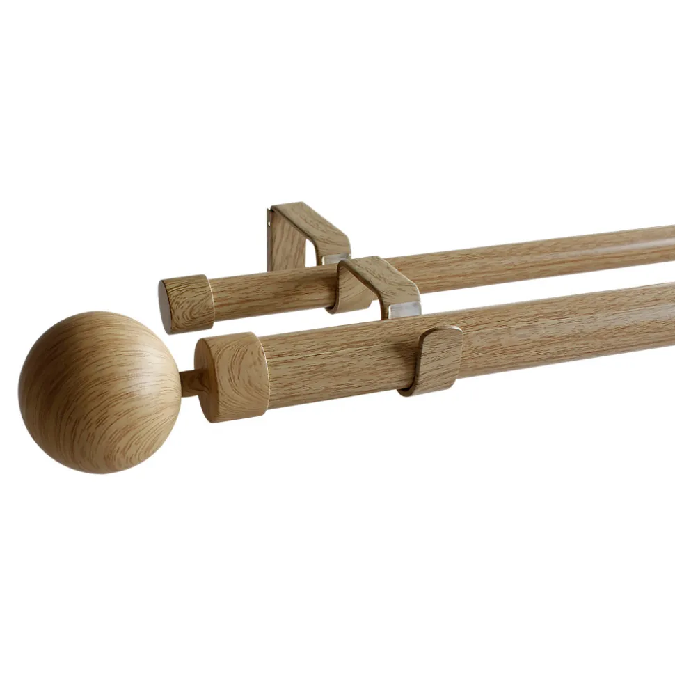 Kit de tringle à rideau extensible double embout boule Syros effet chêne 120/210 cm Ø25/28mm GoodHome