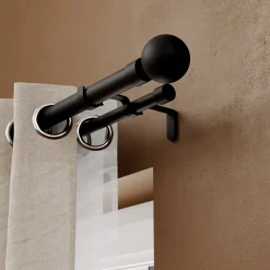 Kit de tringle à rideau extensible double embout boule Araxos métal noir 120/210 cm Ø25/28mm GoodHome
