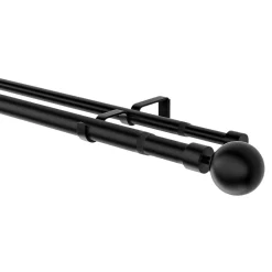 Kit de tringle à rideau extensible double embout boule Araxos métal noir 120/210 cm Ø25/28mm GoodHome