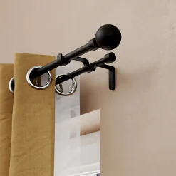Kit de tringle à rideau extensible double embout boule Araxos métal noir 200/330 cm Ø16/19mm GoodHome