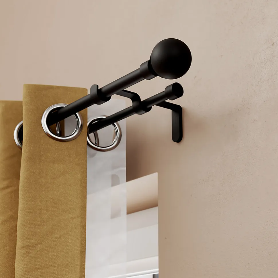 Kit de tringle à rideau extensible double embout boule Araxos métal noir 200/330 cm Ø16/19mm GoodHome