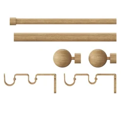 Kit de tringle à rideau extensible double embout boule Syros effet chêne 200/330 cm Ø25/28mm GoodHome