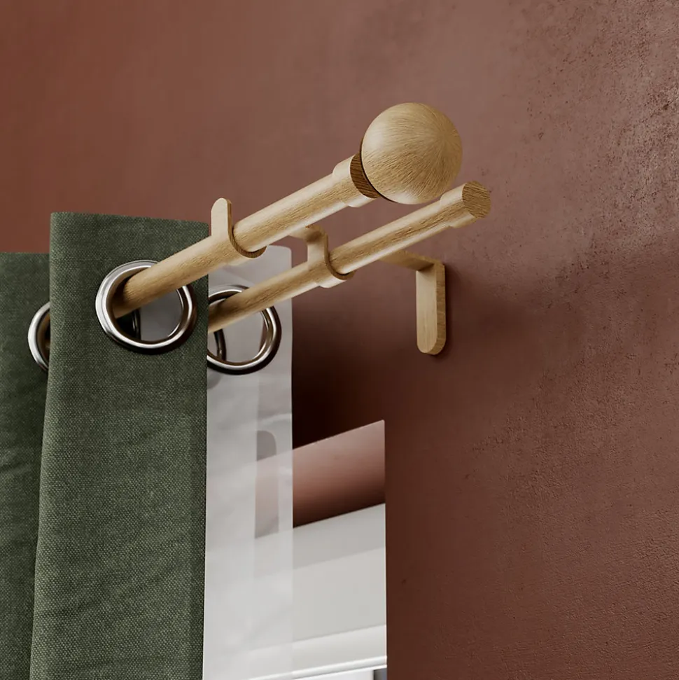 Kit de tringle à rideau extensible double embout boule Syros effet chêne 120/160 cm Ø16/19mm GoodHome