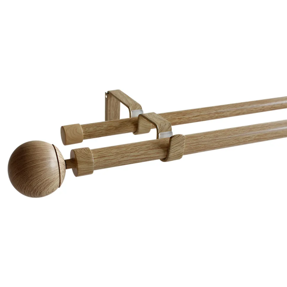 Kit de tringle à rideau extensible double embout boule Syros effet chêne 120/160 cm Ø16/19mm GoodHome