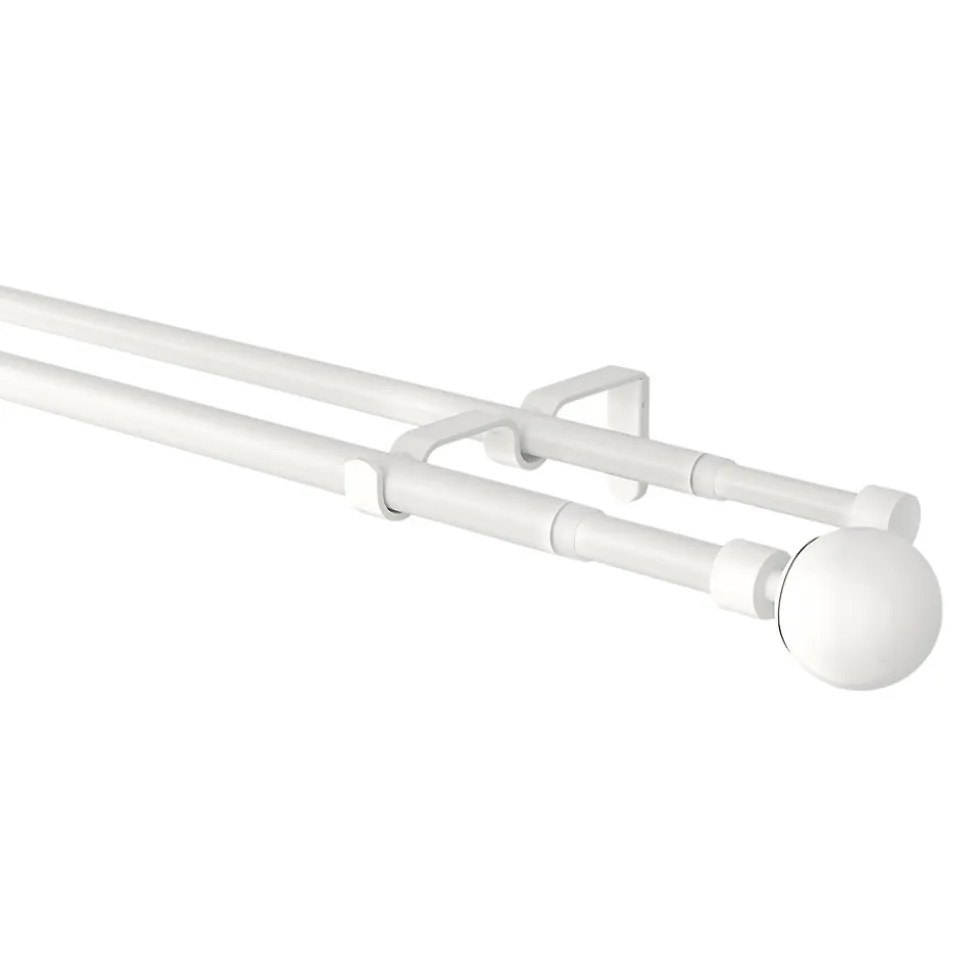 Kit de tringle à rideau extensible double embout boule Anafi métal blanc 120/210cm Ø16/19mm GoodHome
