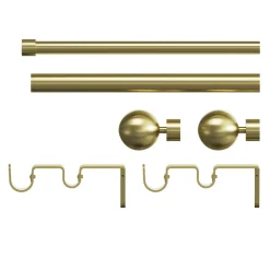 Kit de tringle à rideau extensible double embout boule Elasa effet laiton doré 120/210 cm Ø25/28mm GoodHome