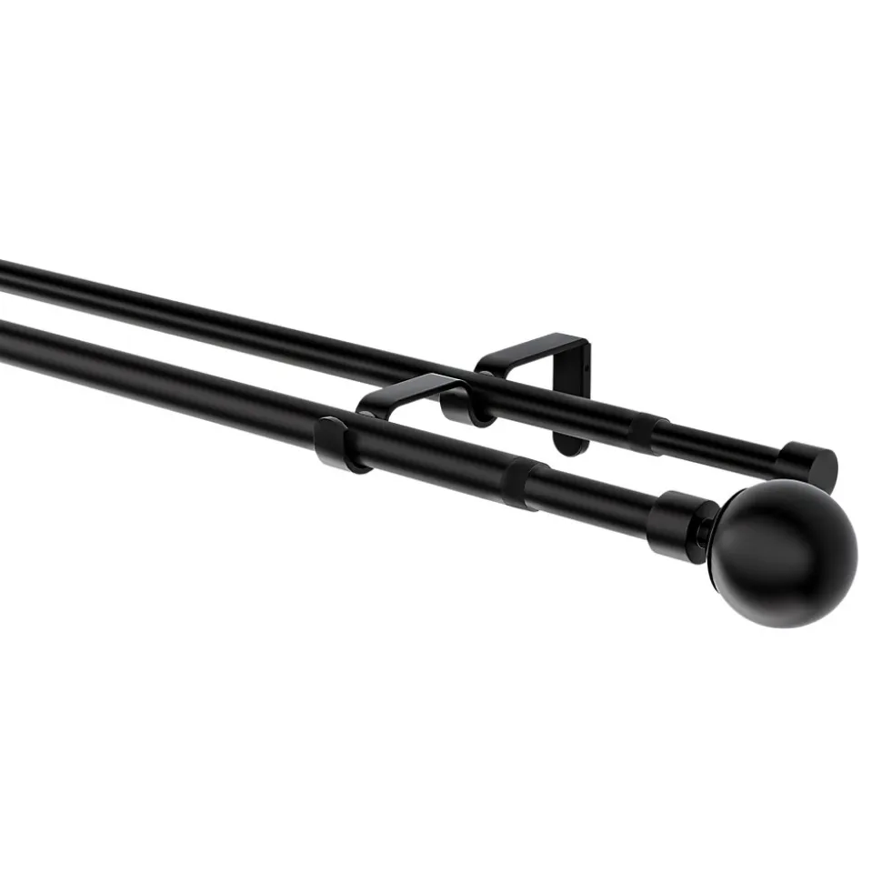 Kit de tringle à rideau extensible double embout boule Araxos métal noir 200/330 cm Ø25/28mm GoodHome