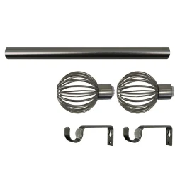 Kit de tringle à rideau extensible simple embout cage Athens métal gris chromé 120/210cm Ø16/19mm GoodHome
