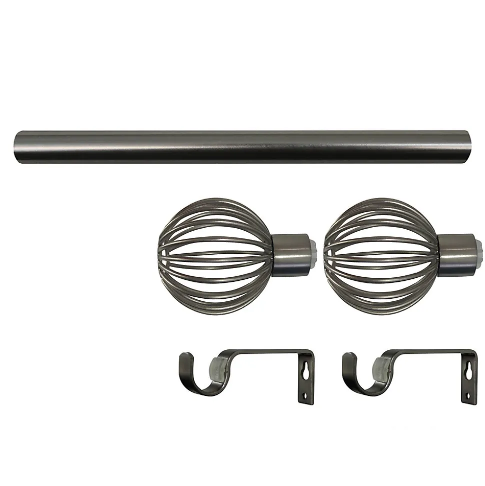 Kit de tringle à rideau extensible simple embout cage Athens métal gris chromé 120/210cm Ø16/19mm GoodHome
