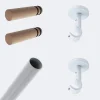 Kit de tringle à rideaux Blanc 150cm Diam.20mm Embout Cylindre Bois - Fixation Plafond - Boulet