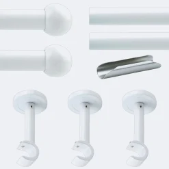 Kit de tringle à rideaux Blanc 300cm Diam.20mm Embout Boule - Fixation Mur - Boulet