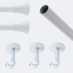 Kit de tringle à rideaux Blanc 250cm Diam.20mm Embout Pommeau - Fixation Plafond - Boulet