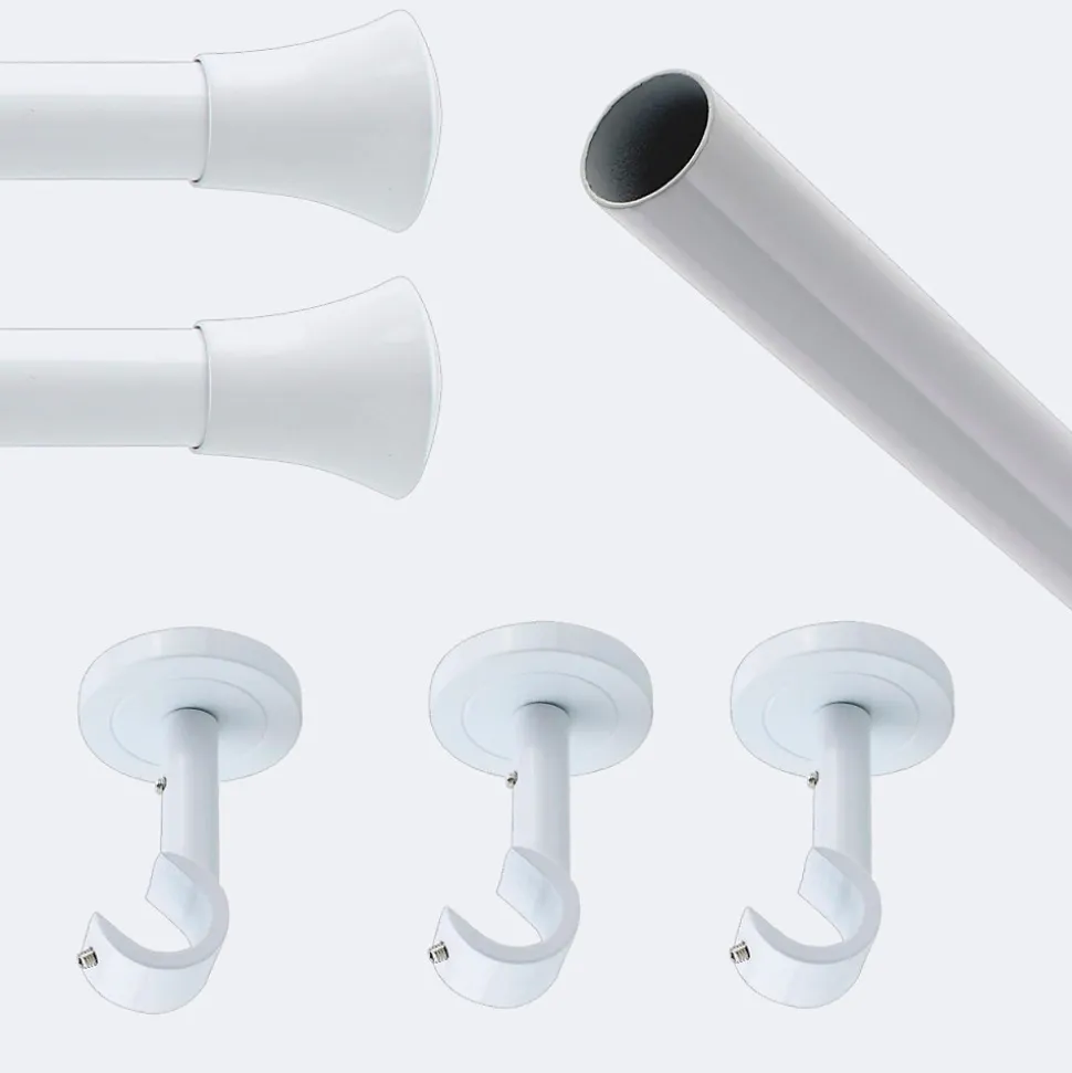 Kit de tringle à rideaux Blanc 250cm Diam.20mm Embout Pommeau - Fixation Plafond - Boulet