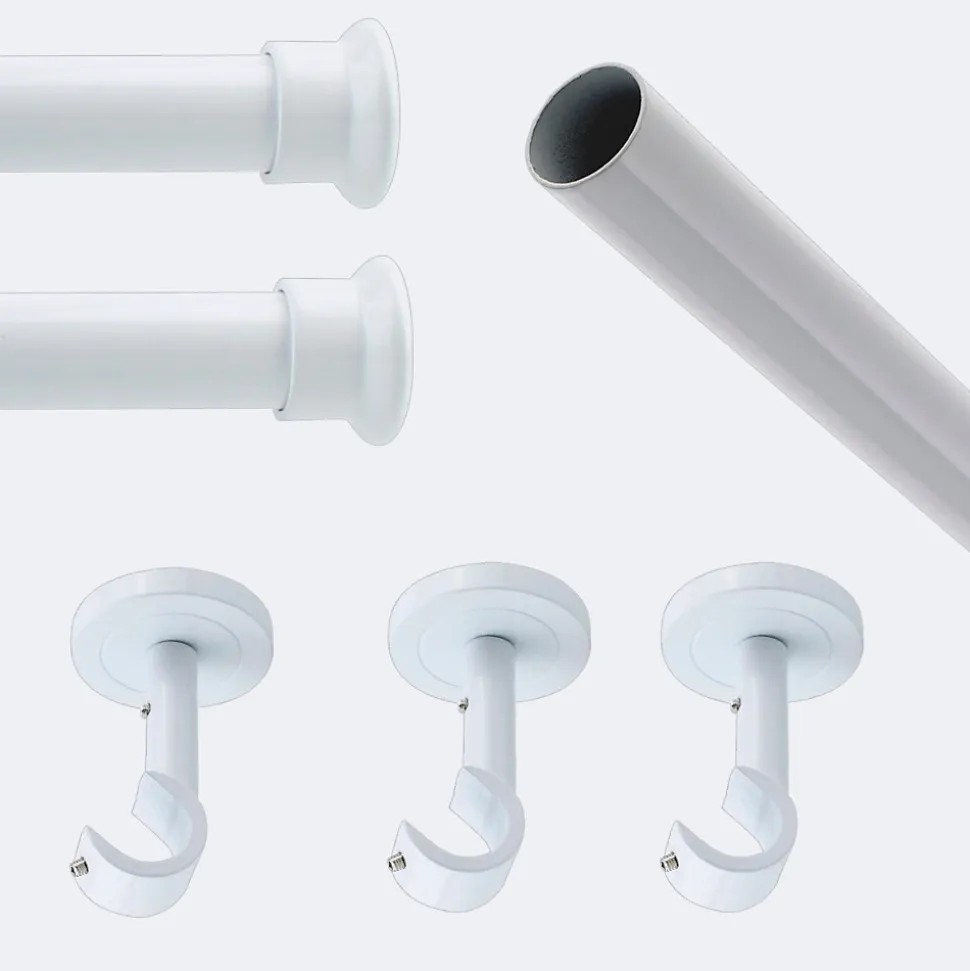 Kit de tringle à rideaux Blanc 250cm Diam.20mm Embout Chapeau - Fixation Plafond - Boulet