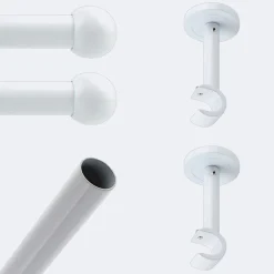 Kit de tringle à rideaux Blanc 200cm Diam.20mm Embout Boule - Fixation Mur - Boulet
