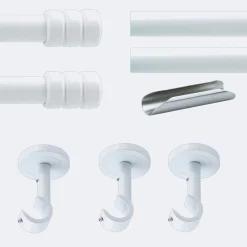 Kit de tringle à rideaux Blanc 300cm Diam.20mm Embout Cylindre 2ST - Fixation Plafond - Boulet
