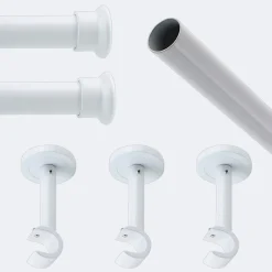 Kit de tringle à rideaux Blanc 250cm Diam.20mm Embout Chapeau - Fixation Mur - Boulet