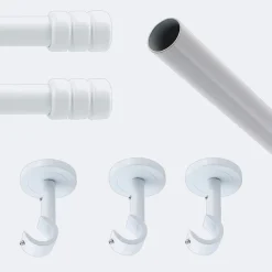 Kit de tringle à rideaux Blanc 250cm Diam.20mm Embout Cylindre 2ST - Fixation Plafond - Boulet