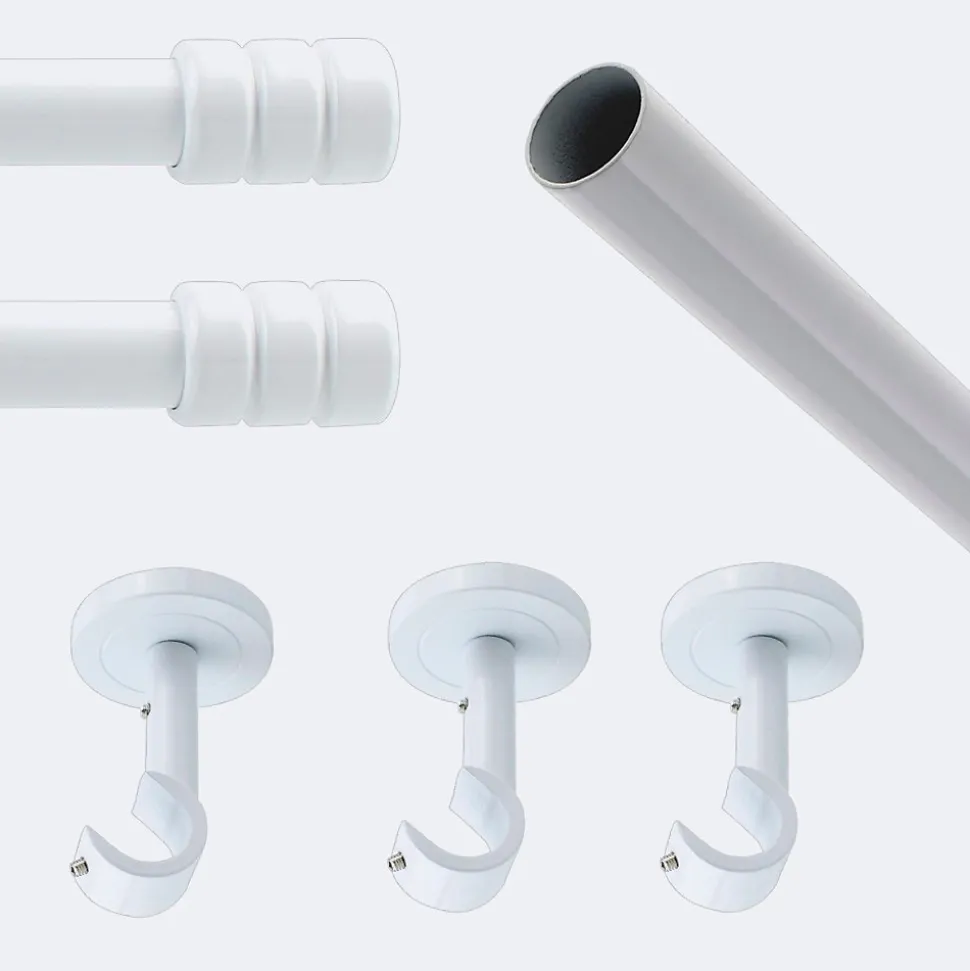 Kit de tringle à rideaux Blanc 250cm Diam.20mm Embout Cylindre 2ST - Fixation Plafond - Boulet