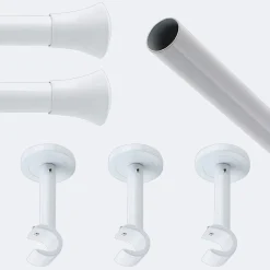Kit de tringle à rideaux Blanc 250cm Diam.20mm Embout Pommeau - Fixation Mur - Boulet
