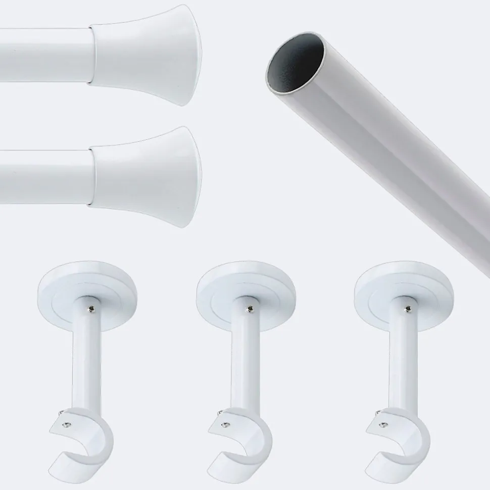 Kit de tringle à rideaux Blanc 250cm Diam.20mm Embout Pommeau - Fixation Mur - Boulet