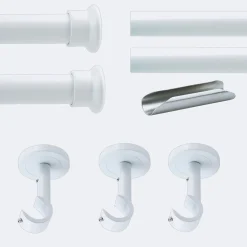 Kit de tringle à rideaux Blanc 300cm Diam.20mm Embout Chapeau - Fixation Plafond - Boulet