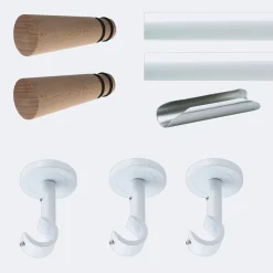 Kit de tringle à rideaux Blanc 300cm Diam.20mm Embout Cône Bois - Fixation Plafond - Boulet