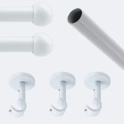 Kit de tringle à rideaux Blanc 250cm Diam.20mm Embout Boule - Fixation Plafond - Boulet
