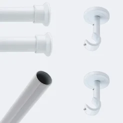 Kit de tringle à rideaux Blanc 150cm Diam.20mm Embout Chapeau - Fixation Plafond - Boulet
