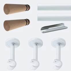 Kit de tringle à rideaux Blanc 300cm Diam.20mm Embout Cône Bois - Fixation Mur - Boulet