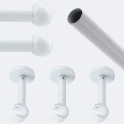 Kit de tringle à rideaux Blanc 250cm Diam.20mm Embout Boule - Fixation Mur - Boulet