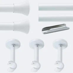 Kit de tringle à rideaux Blanc 300cm Diam.20mm Embout Pommeau - Fixation Mur - Boulet