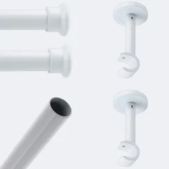 Kit de tringle à rideaux Blanc 200cm Diam.20mm Embout Chapeau - Fixation Mur - Boulet