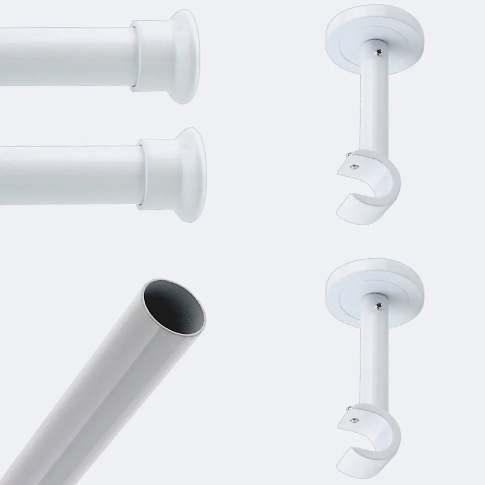 Kit de tringle à rideaux Blanc 200cm Diam.20mm Embout Chapeau - Fixation Mur - Boulet