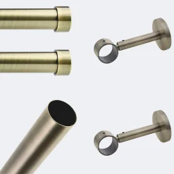 Kit de tringle à rideaux Bronze 200cm Diam.28mm Embout Capuchon - Fixation Mur - Boulet