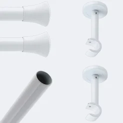 Kit de tringle à rideaux Blanc 150cm Diam.20mm Embout Pommeau - Fixation Mur - Boulet