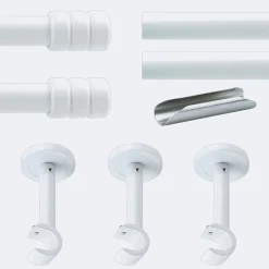 Kit de tringle à rideaux Blanc 300cm Diam.20mm Embout Cylindre 2ST - Fixation Mur - Boulet