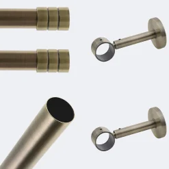 Kit de tringle à rideaux Bronze 200cm Diam.28mm Embout Cylindre 2ST - Fixation Mur - Boulet