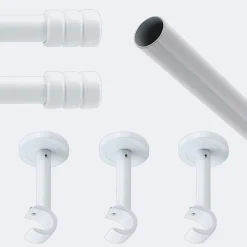 Kit de tringle à rideaux Blanc 250cm Diam.20mm Embout Cylindre 2ST - Fixation Mur - Boulet