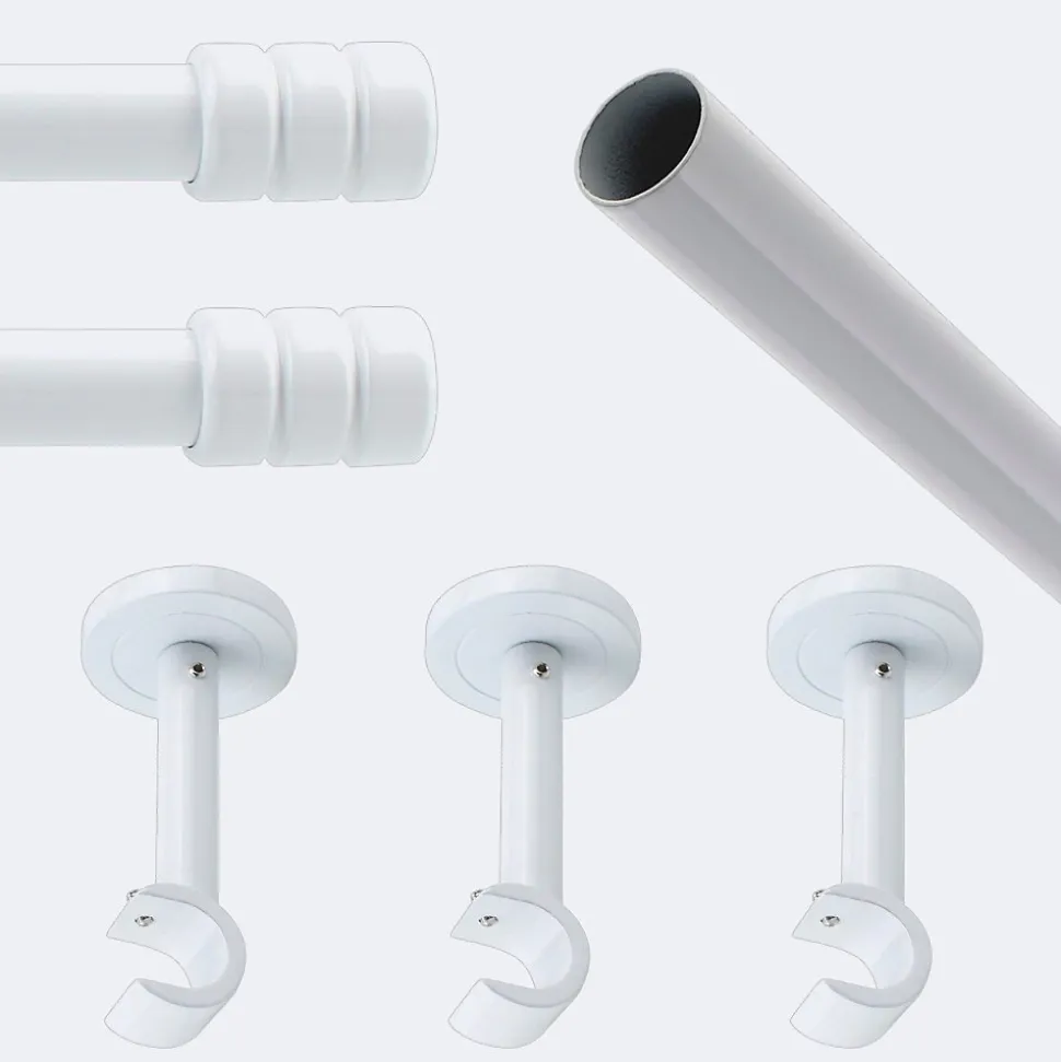 Kit de tringle à rideaux Blanc 250cm Diam.20mm Embout Cylindre 2ST - Fixation Mur - Boulet