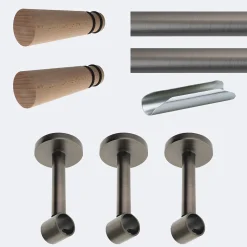 Kit de tringle à rideaux Carbone 300cm Diam.20mm Embout Cône Bois - Fixation Mur - Boulet
