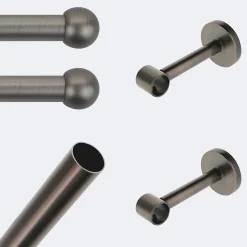 Kit de tringle à rideaux Carbone 150cm Diam.20mm Embout Boule - Fixation Mur - Boulet