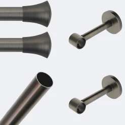 Kit de tringle à rideaux Carbone 150cm Diam.20mm Embout Pommeau - Fixation Mur - Boulet