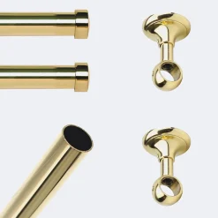 Kit de tringle à rideaux Laiton Poli Verni 200cm Diam.20mm Embout Capuchon - Fixation Plafond - Boulet