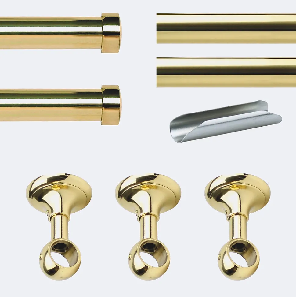 Kit de tringle à rideaux Laiton Poli Verni 300cm Diam.20mm Embout Capuchon - Fixation Plafond - Boulet