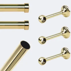 Kit de tringle à rideaux Laiton Poli Verni 250cm Diam.20mm Embout Capuchon - Fixation Mur - Boulet